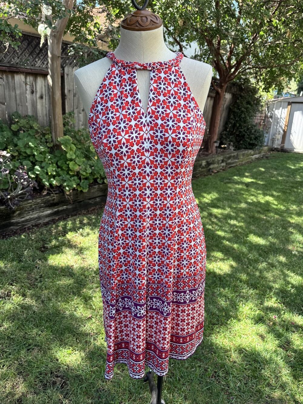 Wisp Women's Dress 6P Petite Sheath Halter Geometric Sleeveless Jersey Zip